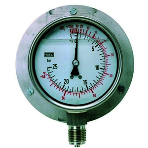 Manómetro de baja presión de Ø 100 mm con glicerina M-BAJA R717 para R-717 / NH3. Conexión 1/2