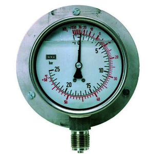 Manómetro de alta presión de Ø 100 mm con glicerina M-ALTA R717 para R-717 / NH3. Conexión 1/2" GAS inferior vertical
